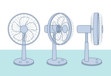 Hayran görüntüsünün çeşitli açıları. el çizimi biçim vektör tasarımı çizimleri.