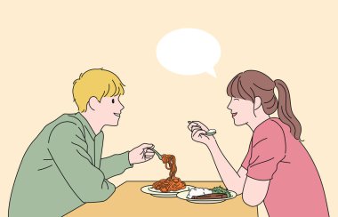 A couple of men and women are having a conversation at a restaurant. hand drawn style vector design illustrations. vector A couple of men and women are having a conversation at a restaurant. hand drawn style vector design illustrations. vector