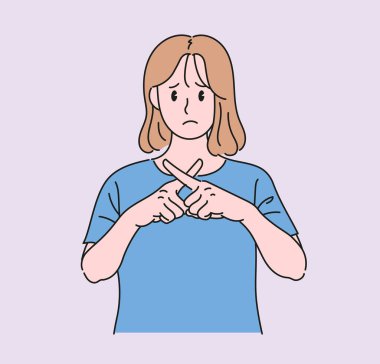Kadın olumsuz bir hareket yapıyor. el çizimi biçim vektör tasarımı çizimleri.