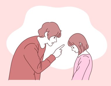 Adam kadına kızgın ve kadın da başını eğiyor. - Ne? el çizimi biçim vektör tasarımı çizimleri.