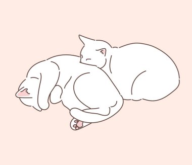 Beyaz kedi uyuyor. el çizimi biçim vektör tasarımı çizimleri.