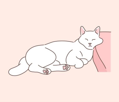 Beyaz kedi uyuyor. el çizimi biçim vektör tasarımı çizimleri.