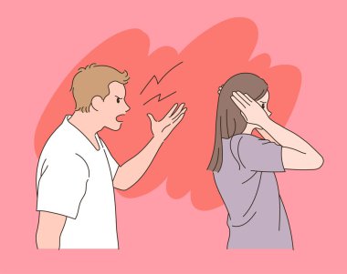 The man is angry and the woman is blocking her ears. hand drawn style vector design illustrations.