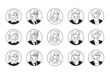 Set of faces with different ages and different emotions. hand drawn style vector design illustrations.