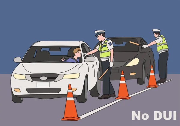 Trafik polisi yolda içki içmeyi önlemeye çalışıyor. el çizimi biçim vektör tasarımı çizimleri.