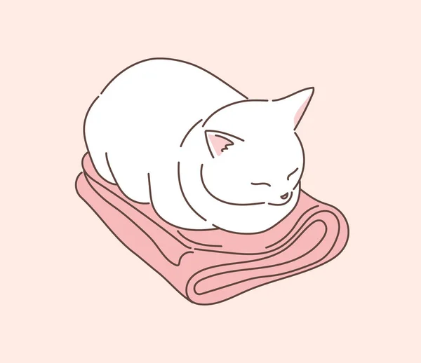 Gato Branco Está Dormindo Desenhado Mão Estilo Vetor Design Ilustrações — Vetor de Stock
