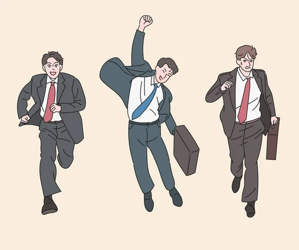 Businessmen Different Faces Running Hand Drawn Style Vector Design Illustrations — Stockový vektor