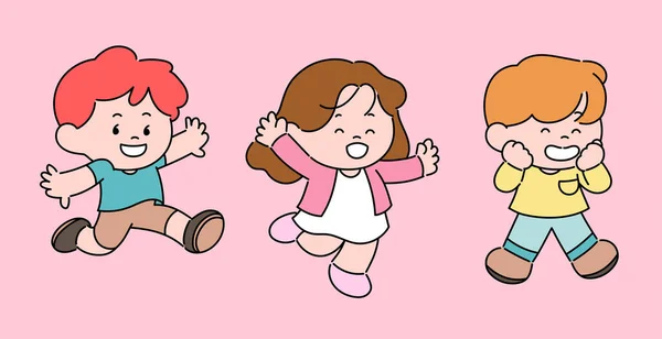 Cute Children Playing Excited Expressions Hand Drawn Style Vector Design — Stockový vektor
