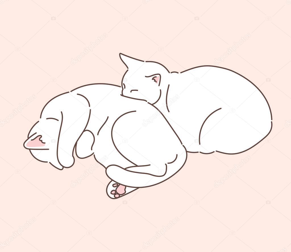 The white cat is sleeping. hand drawn style vector design illustrations.