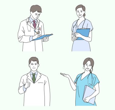 Man and woman doctor characters. hand drawn style vector design illustrations.