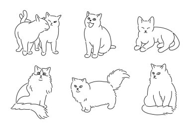 Cats in various poses. hand drawn style vector design illustrations.