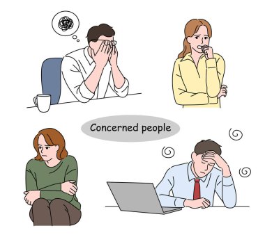 Various expressions of stressed office workers. hand drawn style vector design illustrations. clipart