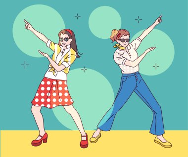 Girls dancing in funny poses. hand drawn style vector design illustrations.