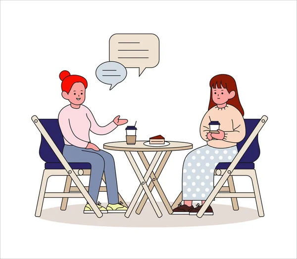 Zwei Frauen Sitzen Einem Tisch Einem Café Und Unterhalten Sich — Stockvektor