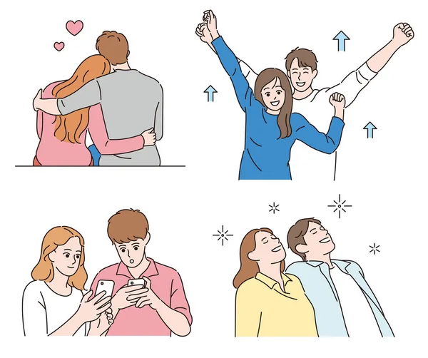 Various Aspects Happy Couple Hand Drawn Style Vector Design Illustrations — 图库矢量图片