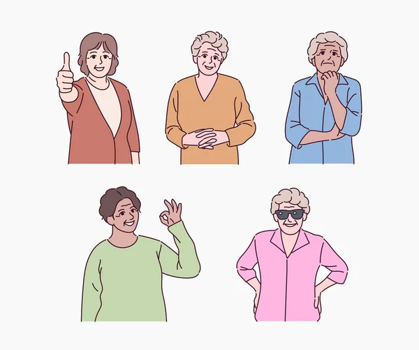 Older Women Characters Different Styles Hand Drawn Style Vector Design — Stock Vector