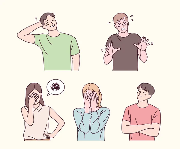 Various Emotion Expression Character Set Hand Drawn Style Vector Design — Wektor stockowy
