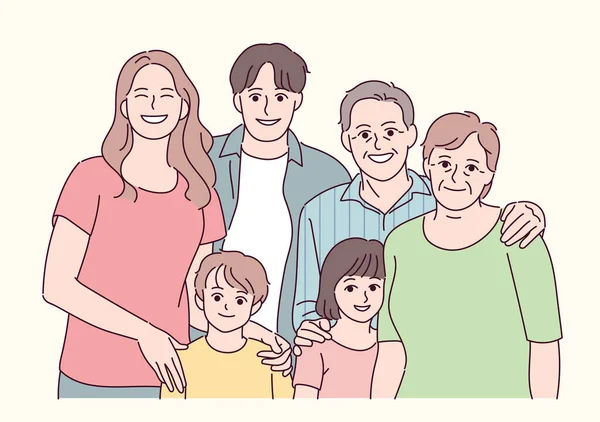 Happy Family Portrait Hand Drawn Style Vector Design Illustrations — Vector de stock