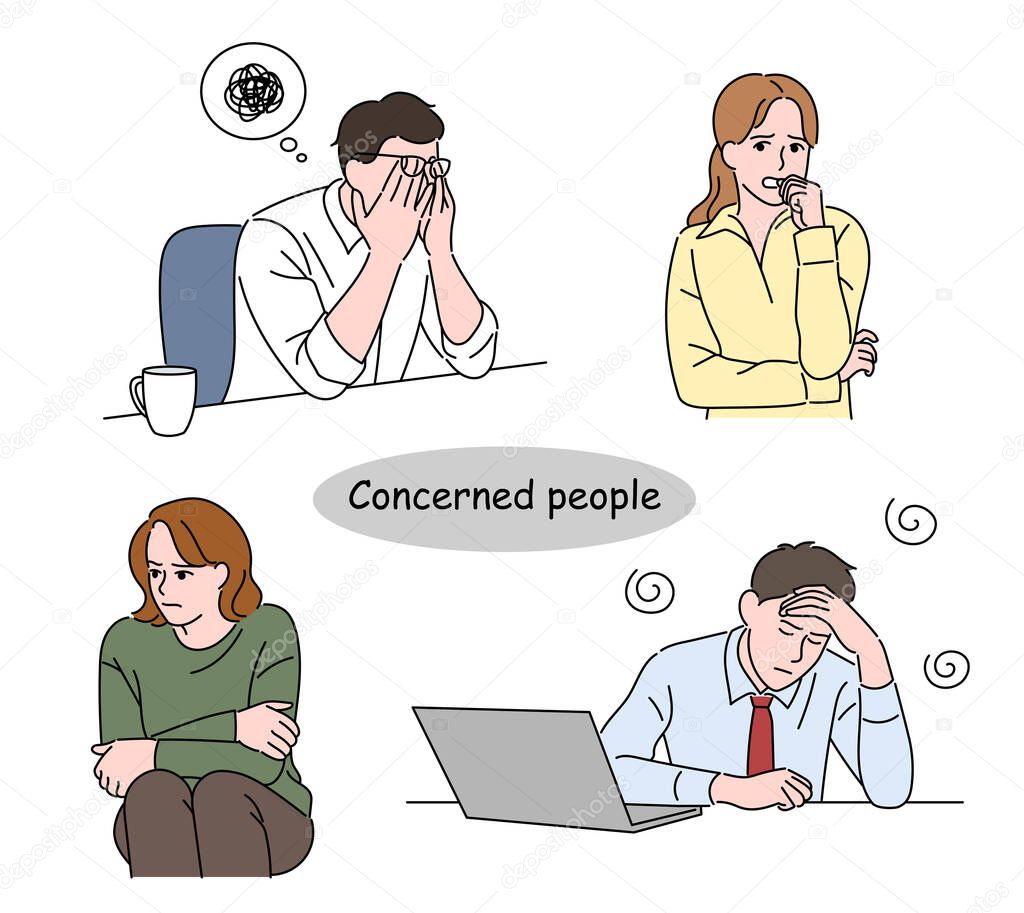 Various expressions of stressed office workers. hand drawn style vector design illustrations.