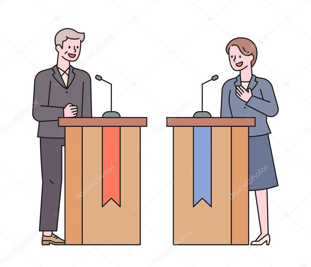 Candidates are in discussion. flat design style minimal vector illustration.