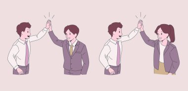 A business man making a high-five with a business partner. hand drawn style vector design illustrations.