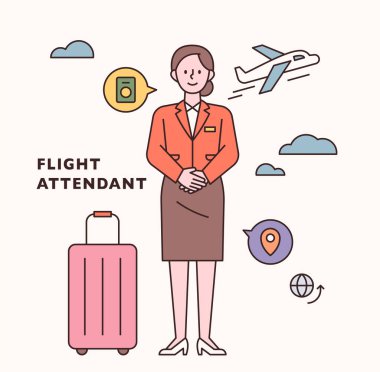 Stewardess character and icon set. flat design style minimal vector illustration. clipart