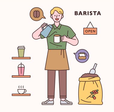 Baristar character and icon set. flat design style minimal vector illustration. clipart