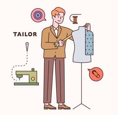 Tailor character and icon set. flat design style minimal vector illustration. clipart
