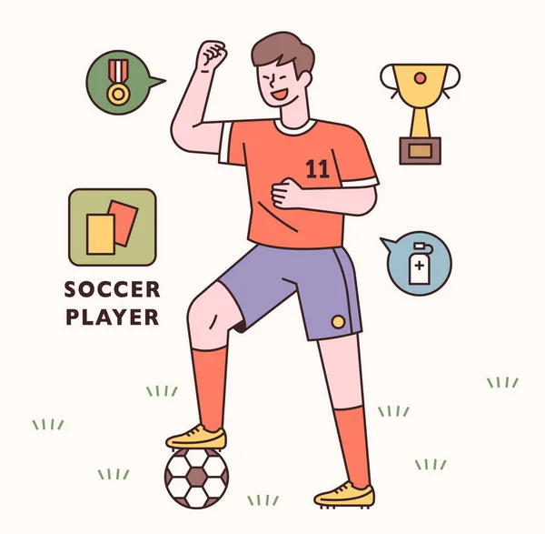 Soccer Player Character Icon Set Flat Design Style Minimal Vector — Stock Vector