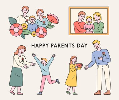 Children celebrating Parents Day. flat design style minimal vector illustration. clipart