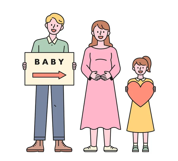 ピケを持つ父親心臓を持つ妊婦の母親 フラットデザインスタイル最小ベクトルイラスト — ストックベクタ