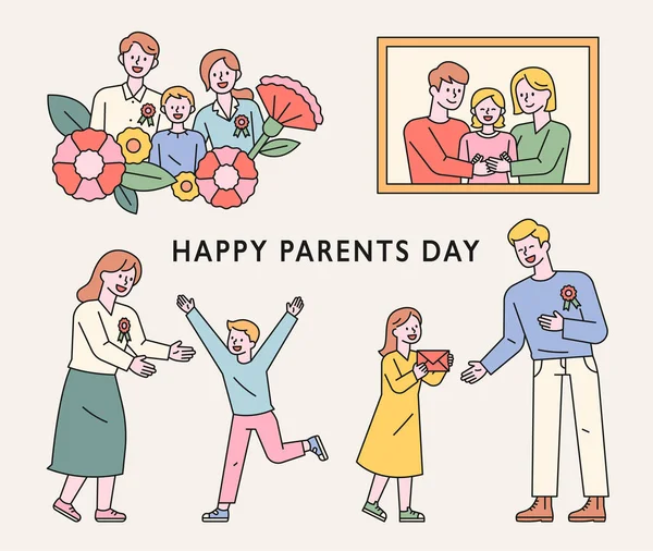 Παιδιά Γιορτάζουν Την Ημέρα Γονέων Επίπεδη Σχεδίαση Στυλ Minimal Διανυσματική — Διανυσματικό Αρχείο
