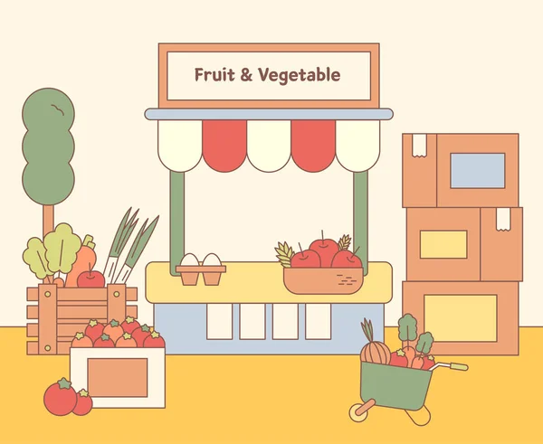 Boîte Magasin Fruits Légumes Regorge Produits Illustration Vectorielle Minimale Style — Image vectorielle