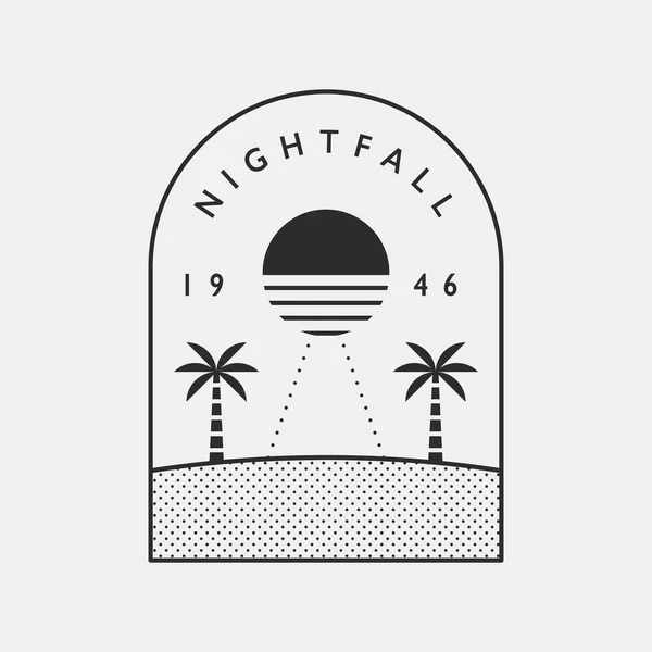 Sunset Evening Hawaii Landscape Ilustração Logo Cor Preta Design Hipster — Vetor de Stock