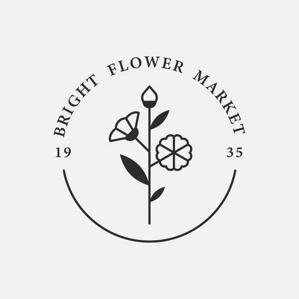 Blumenladen Logo Mit Romantischer Blumenillustration Schwarze Farbe Hipster Design — Stockvektor