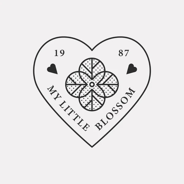 Four Leaf Clover Illustration Logo Heart Black Color Hipster Design — Stock Vector