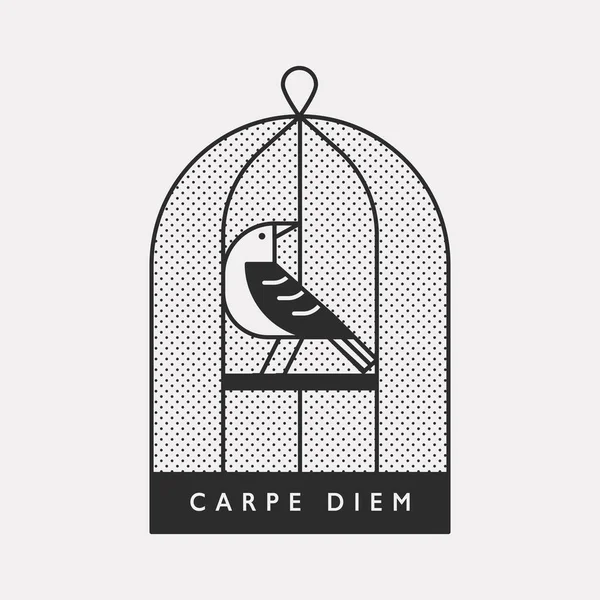 Ein Illustrationslogo Mit Einem Vogel Der Einem Käfig Gefangen Ist — Stockvektor