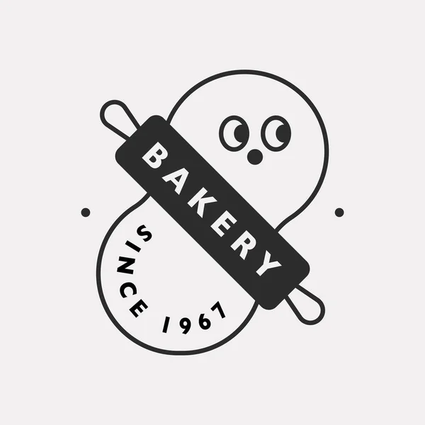 Nettes Gesicht Charakter Bäckerei Logo Schwarze Farbe Hipster Design — Stockvektor