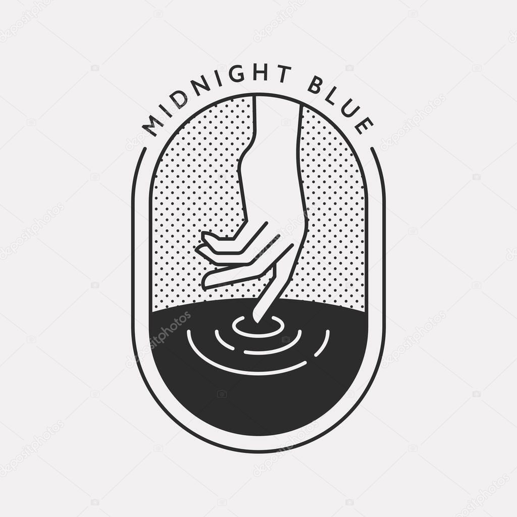 An illustration logo with one hand making waves on the water. Black color hipster design.
