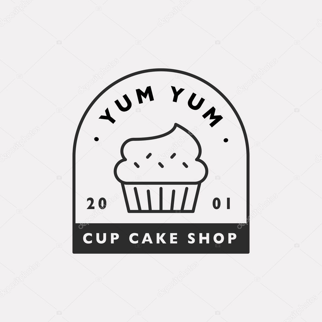 Cute cup cake shop logo. Black color hipster design.