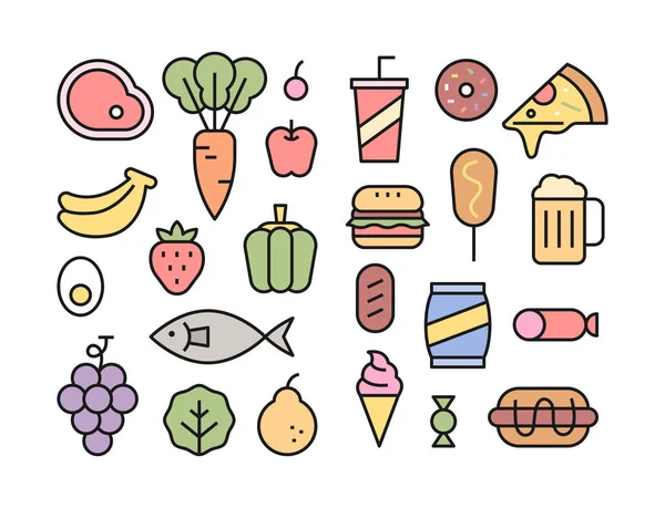 Ingredientes Frescos Alta Caloría Alimentos Icono Colección Diseño Plano Estilo — Vector de stock