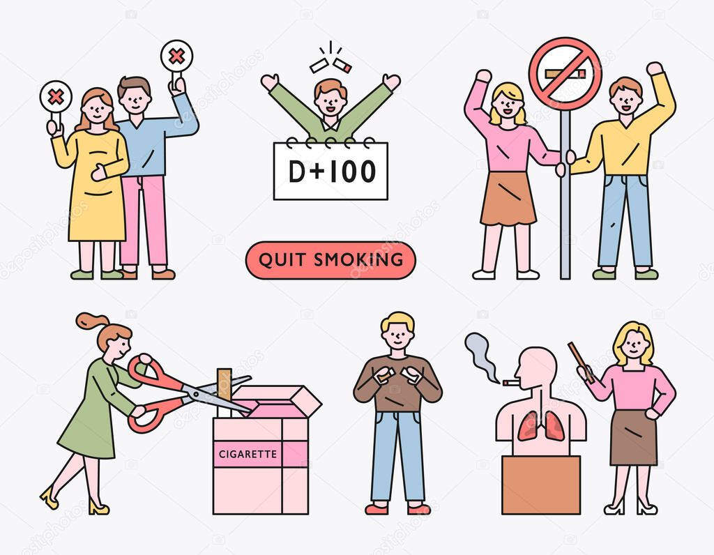  Those who decide to quit smoking. flat design style minimal vector illustration.