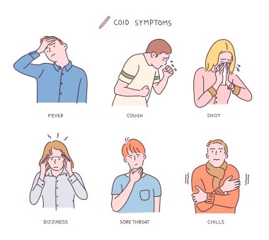 Various cold symptoms. hand drawn style vector design illustrations.