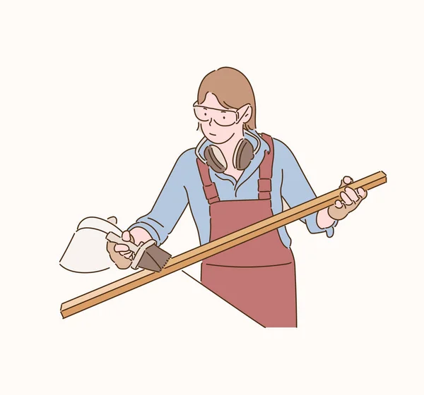 Carpenter Painting Piece Wood Hand Drawn Style Vector Design Illustrations — Wektor stockowy