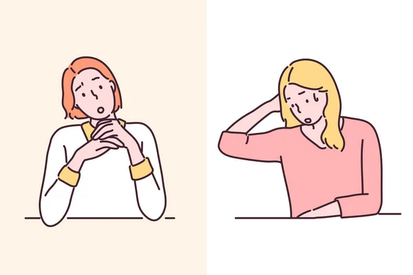 Women Troubled Faces Hand Drawn Style Vector Design Illustrations — Stok Vektör