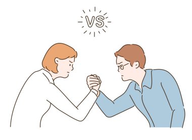 Man and woman arm wrestling. hand drawn style vector design illustrations. 