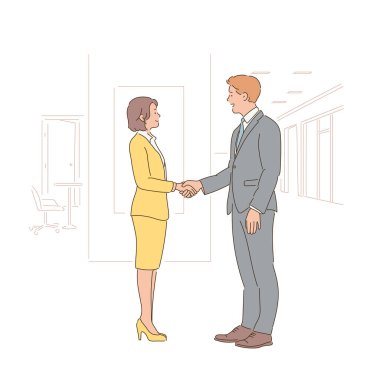 Two business partners shaking hands in the office.