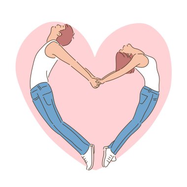 Male and female dancers are making hearts with their bodies. hand drawn style vector design illustrations.