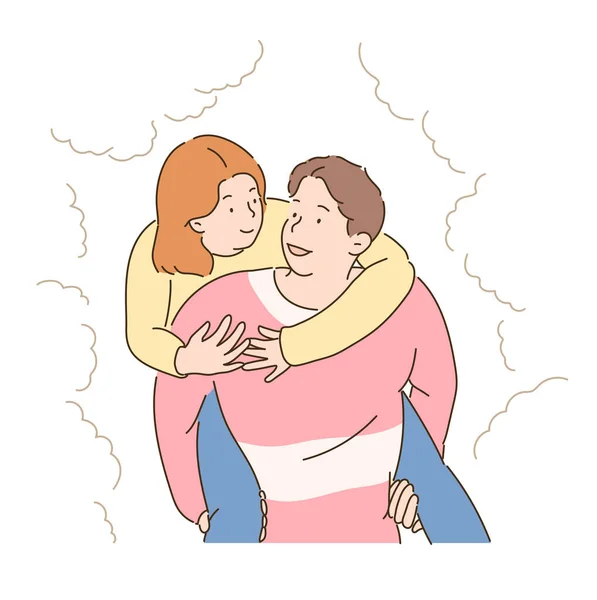 ボーイフレンドがガールフレンドを運んでいる 手描きのベクターデザインイラスト — ストックベクタ