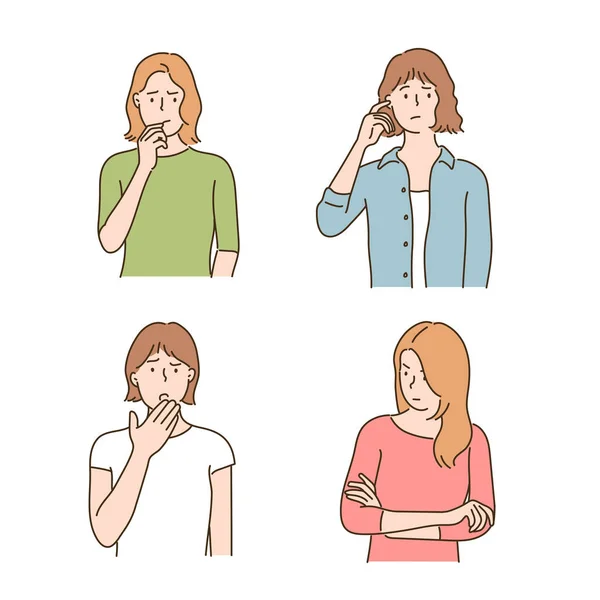 Female Character Sensitive Nervous Expression Hand Drawn Style Vector Design — Wektor stockowy